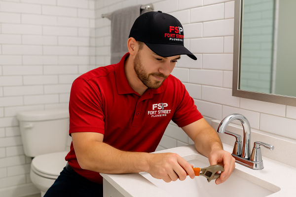 Fort Street Plumbing plumber performing residential faucet repair service in Metro Detroit